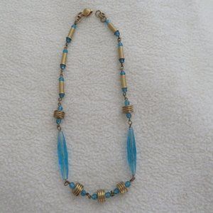 16" Czech Turquoise Glass Bead & Brass Necklace